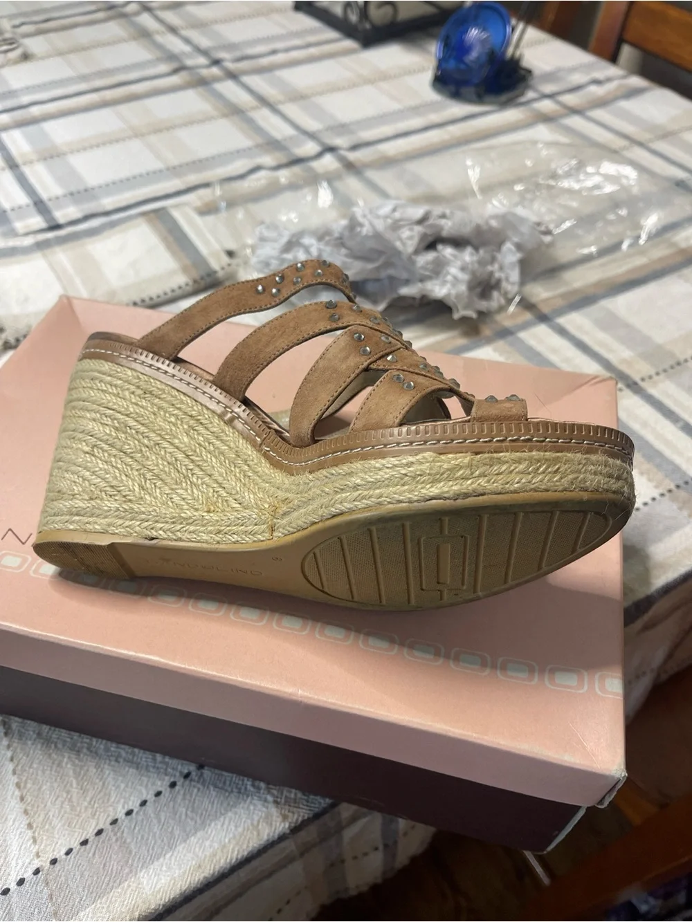 Bandolino Studded Brown Suede Wedge Sandals